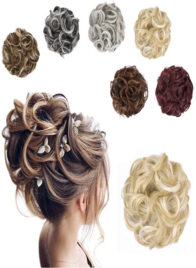 Elaine Big Messy Bun Extension Curly Hair Buns Hair Pieces for Women Synthetic Wavy Large Scrunchies Thick Updo Ponytail (Ash Blonde & Bleach Blonde Highlights #58) - Image 1